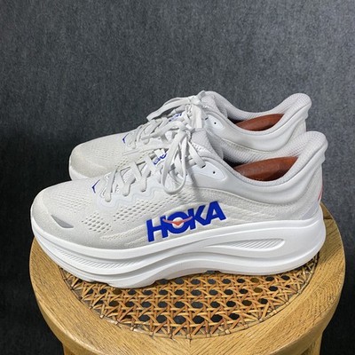 Hoka One One Bondi 9 Running Sneakers Mens 10.5 D Grey White Shoes Run Excellent