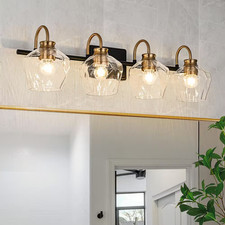 Bathroom Vanity Light Fixture 27.95 4-Light Black Gold Dimmable Textured Glass