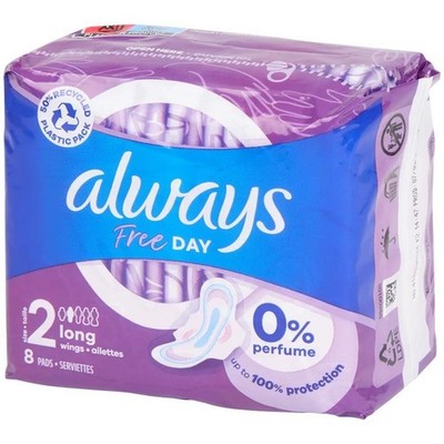 0,69 /Stück- 4x Always Free Day Damenbinden Größe 2 Lang, mit Flügeln - 8er Pack