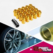 J2 M12X1.5 7075-T6 ALUMINUM 25MM OD/35MM 20PCS CLOSE-END LUG NUTS+ADAPTER GOLD