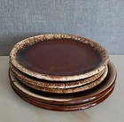 5 Vintage Hull & Unmarked Bread Dessert Small Plates Brown Drip