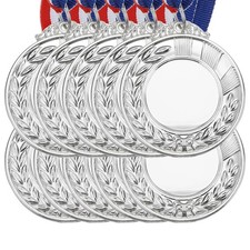 10pcs Blank Award Medals Silver Award Medals with Neck Ribbon