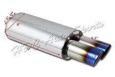 3 Dual Titanium Burnt Slant Tip T-304 Stainless Steel 3 Inlet Exhaust Muffler