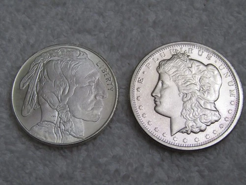 Lot of 2 (Morgan and Buffalo) .999 Fine Silver 1/2 Troy Oz. Round