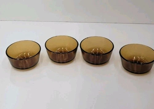 Set Of 4 Fire King Anchor Hocking Amber Brown #434 Custard Cups Ramekins, 6 Oz