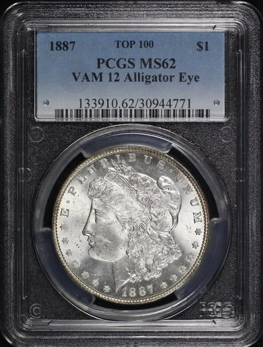 1887 Top 100 VAM-12 Alligator Eye Morgan Dollar PCGS MS-62