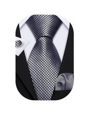 Barry.Wang Designer Classic Ties for Men Set Formal Pocket Square Cufflink Ch...