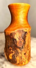 BURL WOOD NATURAL RUSTIC TURNED VASE- 8" INCHES HEIGHT