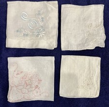 4 Vintage Swiss Embroidery Madeira Rose Handkerchief