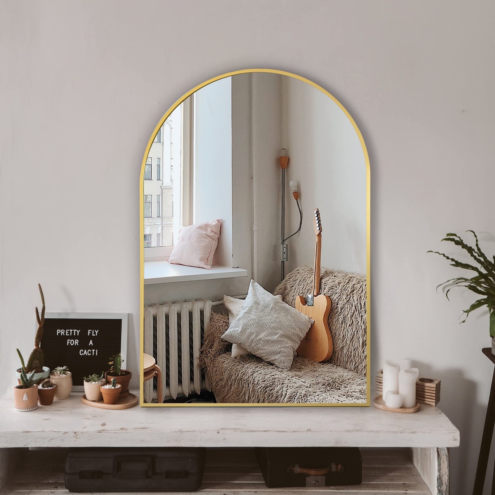Arched Bathroom Mirror for Wall, 36" x 24" Gold Metal Frame Vanity Mirror, HD...