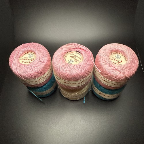 6 ROLLS OF 50 YDS COATS & CLARK'S PEARL COTTON PINK, Blue, White SIZE 5 THREAD - Picture 3 of 6