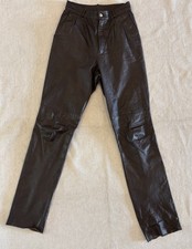 Vintage Women s Brown Leather Pants Pleated 80s Rockstar Groovy sz 28 unfinished