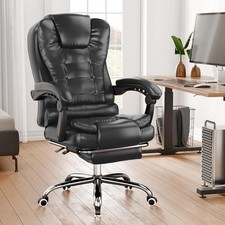 Black Exec High Back Office Chair PU Leather Recliner w/ Footrest Rocking Swivel