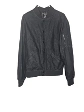 Fried Jeans Black Denim Bomber Jacket Men’s Size L Zip Pocket Streetwear Casual