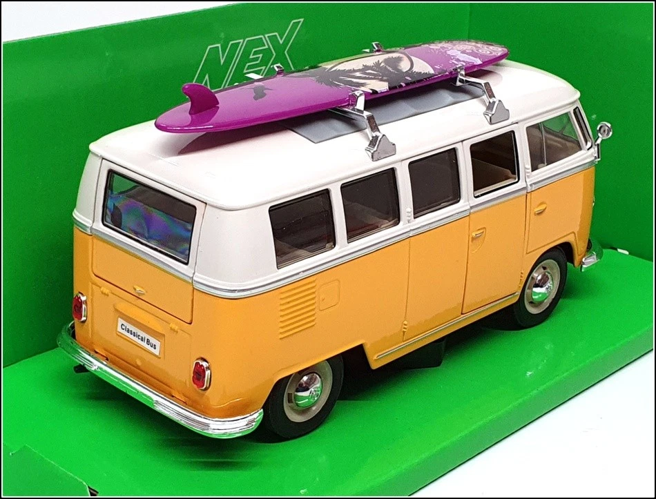 Welly NEX 1/24 Scale 22095SB-W - 1963 Volkswagen T1 Bus With Surf Board - Yellow - Image 2 of 4