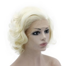 MX angel Heat Resistant Half Hand Tied Light Blond Synthetic Lace Front Natur...