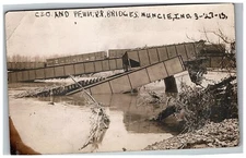 c1913 C & O & Penn. RR Bridge After Flood Muncie IN Railroad Rppc Postcard 