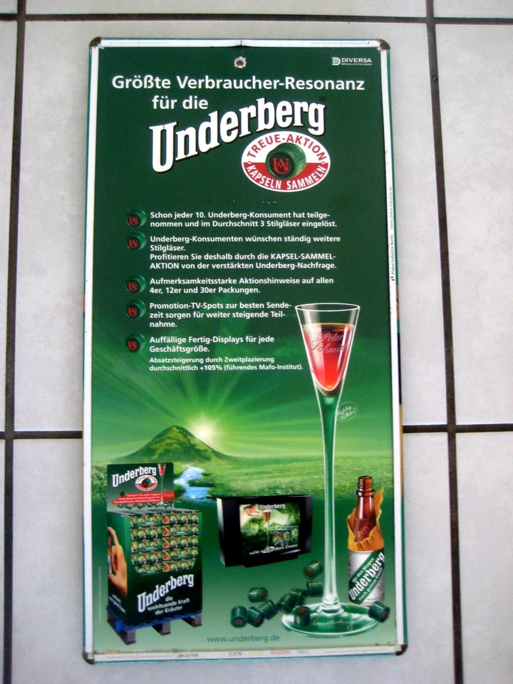 Original altes Blechschild (gewölbt) "UNDERBERG KRÄUTERLIKÖR" Werbung Schilder - Bild 2 von 3