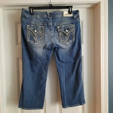 Vigoss New York Capri Jeans Womens 13/14 Thick Stitch Western Cowgirl Bling
