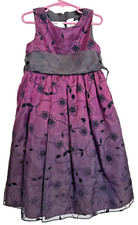 NWOT Rare Editions Girls Purple Black Layered Dress Bow Floral Formal Size 6