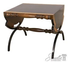 68650: Swiss Style Iron Base Wood Occasional Accent Table