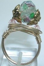 WIRE WRAPPED Green Crystal RING with Encased Flowers size 7 handcrafted Jewelry