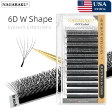 NAGARAKU 6D W Shape Eyelashes Extension Blister Premade Fans 12row Natural Long