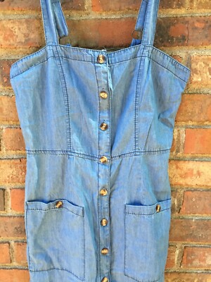 speed control new york denim dress speed control new york dress Blue chambray Sz L Shift Legendary Shirt dress knee