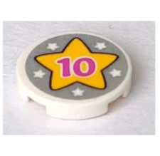 LEGO® Part 14769pb406 - Tile Round 2 x 2  Pink 10 Yellow Stars Pattern 41300