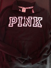 Victorias Secret PINK half zip black pullover sweatshirt kangaroo pocket size sm