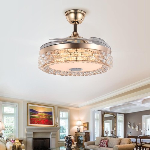 42" Modern 7-Color Dimmable Chandelier Crystal Ceiling Fan w/Bluetooth Speaker - Picture 9 of 9