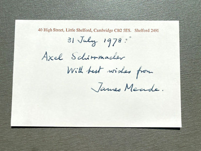 JAMES MEADE ( 1995) Nobelpreis 1977 signed Briefkarte 9x14 Autogramm