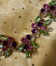 Jeweled Stone Crystal Multicolor Statement Necklace 18” Springtime Vibe Flowers