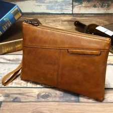 Men's Leather Clutch Bag Wristlet Genuine Leather Organizer Wallet