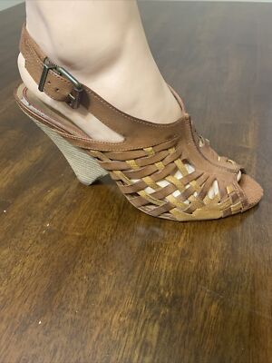 Miss Sixty Size 40 Cognac Brown Woven Leather Heels Shoes