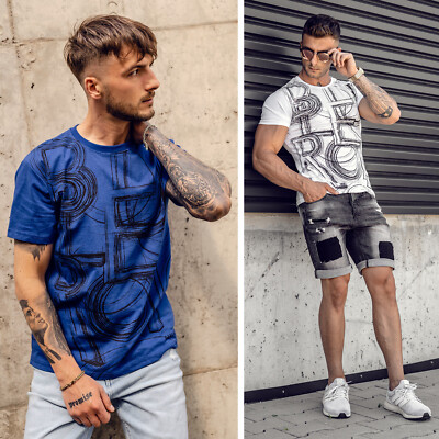 T-Shirt Tee Kurzarm Rundhals Party Classic Print Casual Sport Herren BOLF Motiv