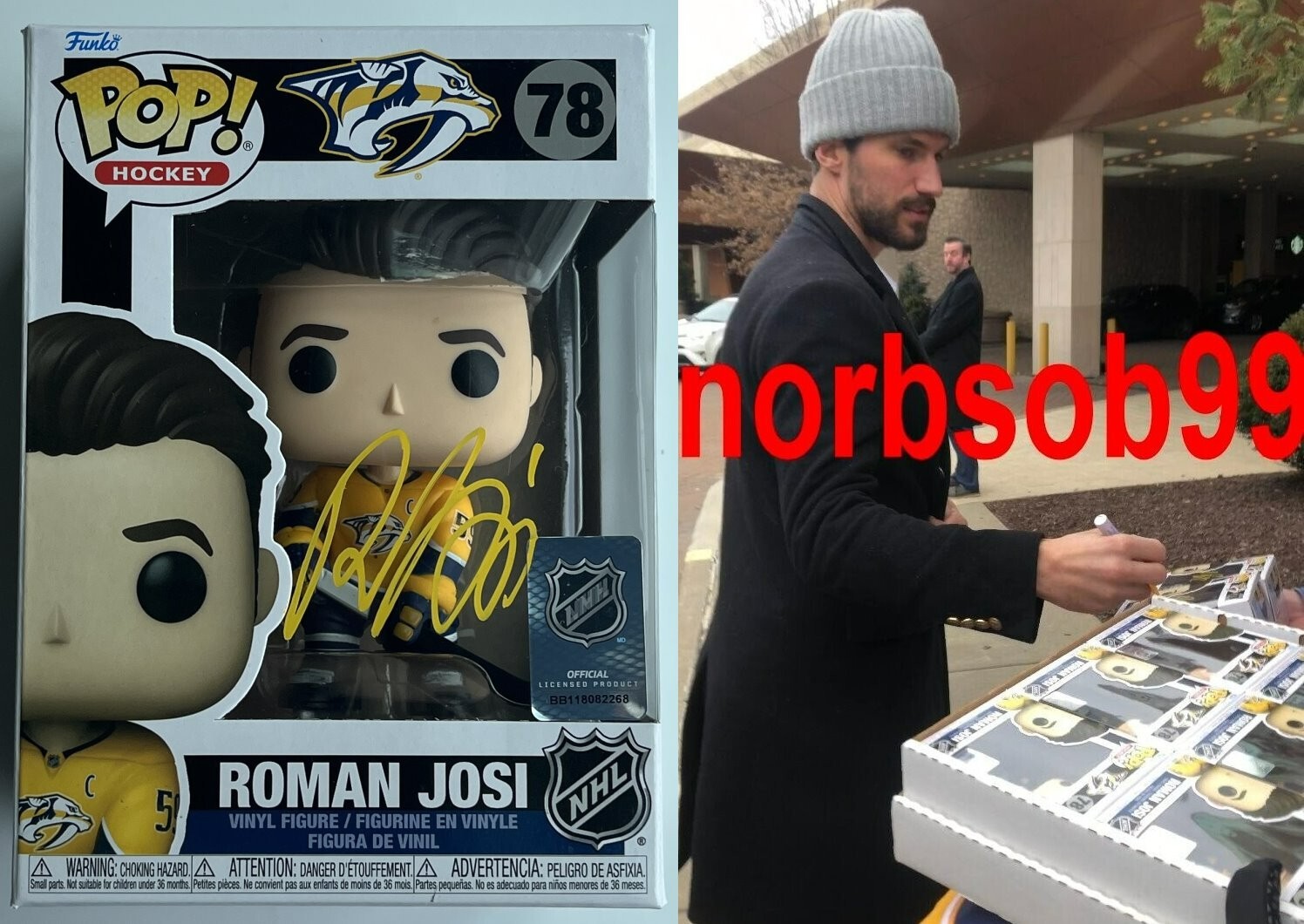 Roman Josi Signed Nashville Predators Pop Funko #78 W/Exact Proof &Amp; Beckett Coa