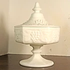 Vintage Imperial Milk Glass Candy Dish – Hexagon Grape Pattern with Lid – MCM
