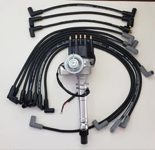 CHEVY SMALL BLOCK SMALL CAP HEI DISTRIBUTOR + BLACK 8.5mm WIRES OVER VALVE COVER