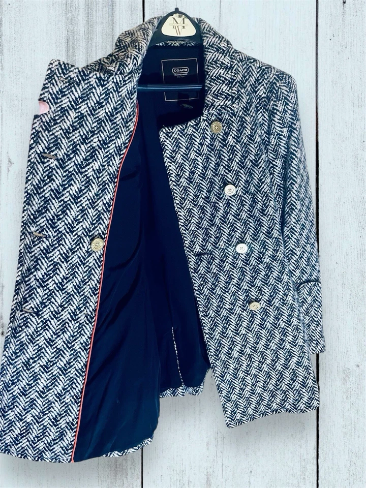 COACH女式冬季套装人字形双排扣豌豆大衣,12 & News 男孩帽子 — 第 3/4 张图片