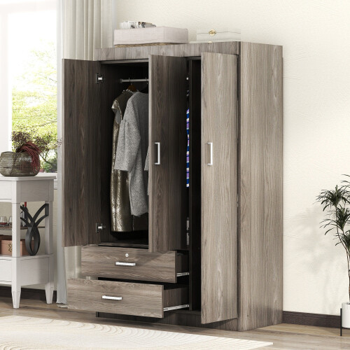 3-Door Wardrobe and 2 Drawers 4-Door Wardrobe with Drawer Bedroom Furniture Sets - Picture 5 of 66