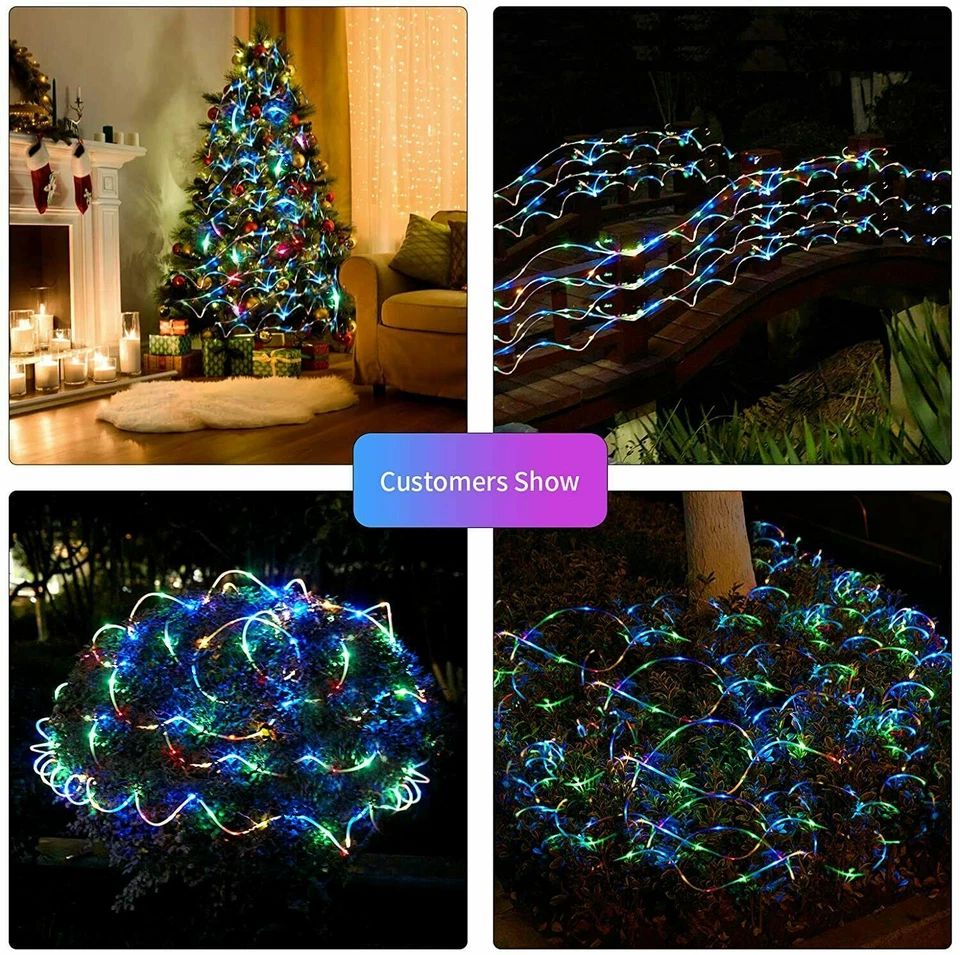 LED Solar Rope String Fairy Lights Strip Waterproof Outdoor Garden Patio Decor - Image 3 of 4