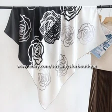 Sallys 100% Mulberry Silk Wrap Shawl Bandanna Camellia Print Square Scarf 110cm