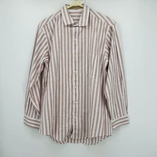 Perry Ellis Shirt Men Red Vertical Striped Long Sleeve 100% Cotton Size 16-32/33