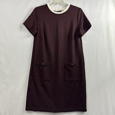 LOFT Sheath Dress Women Sz 2 Houndstooth Red Black Ruffle Collar Academia Preppy