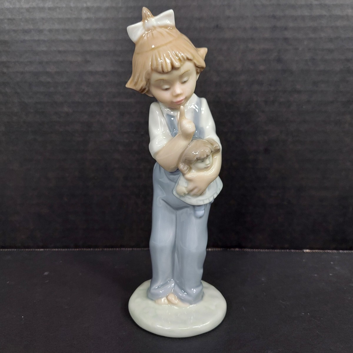 NAO LLADRO Hush Girl With Doll Overalls Porcelain Figurine