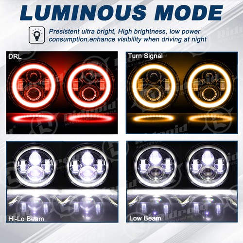 For Chevrolet Camaro 1967-1981 7" Round LED Headlights RED Halo DRL Angel Eyes - Picture 3 of 19
