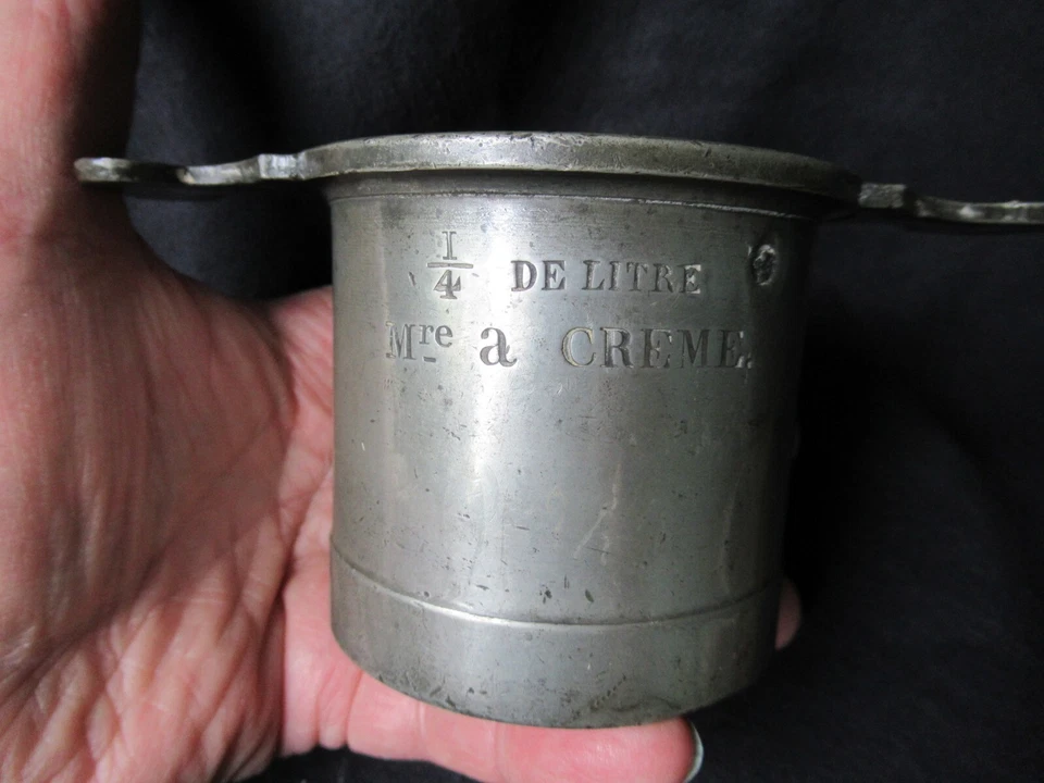 TRES RARE MESURE à CREME 1/4 L DITE DE METZ DARAS ETAIN XIX ème 19 ART POPULAIRE - Photo 3/4