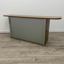 Credenza Tambour Cupboard, Overhanging Top, Silver / Walnut, W1800mm
