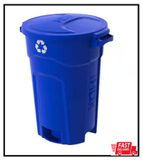 32 Gal. Blue Heavy Duty Outdoor Recycling Trash Can with Domed Lid